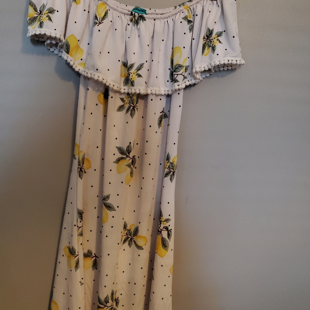 Ocean Pacific Lemon/White Off-Shoulder 🍋 Dress - Size M
